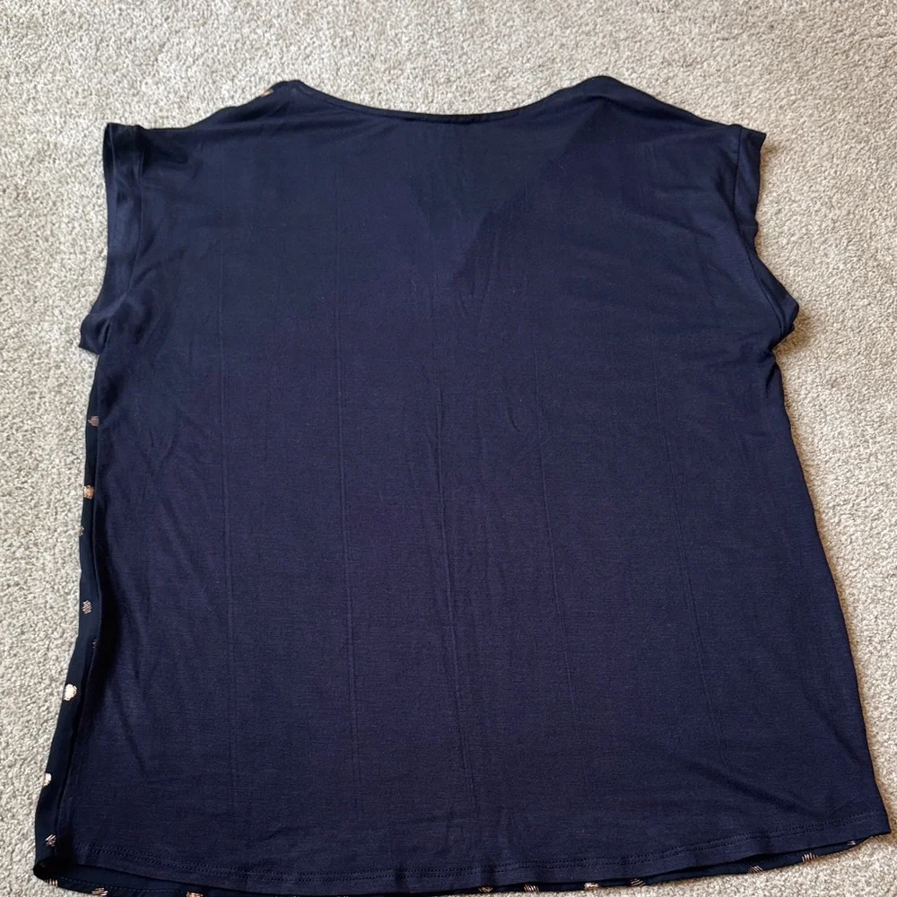 PaperMoon Mixed Material Foil Print Blouse Navy Rose Gold Polka Dot Women Medium - Picture 11 of 12